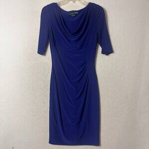 Ralph Lauren Dress Ruched short sleeve Draped neck Midi purple Size 4 wedding